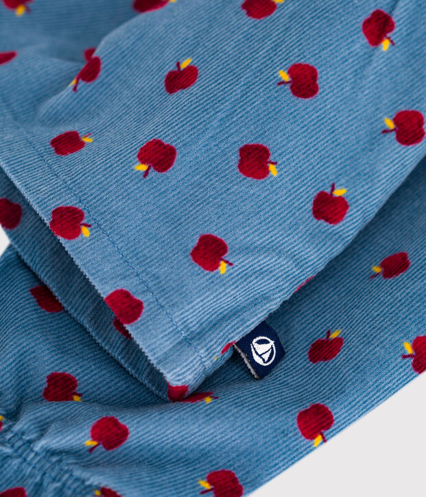Lang&auml;rmeliges Baby-Bluse aus Fein-Cord mit Apfel-Motiv blau/vielfarbig