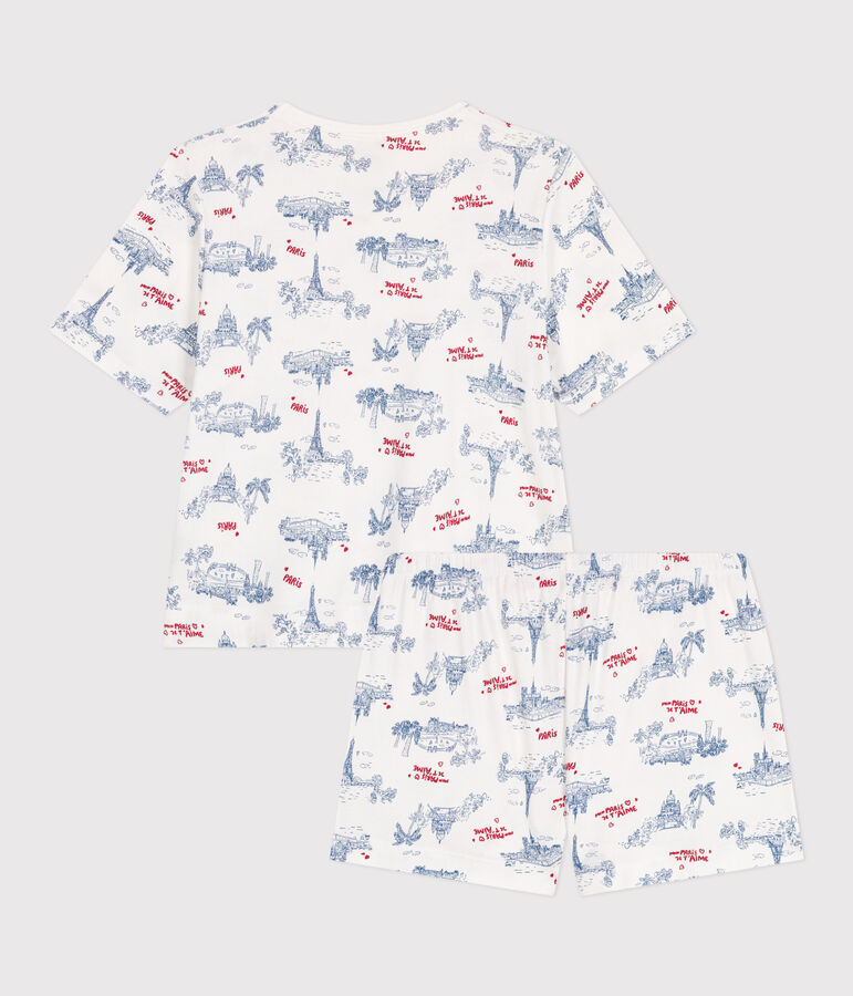 Damen-Kurzpyjama aus Baumwolle mit Paris-Motiv weiss MARSHMALLOW/weiss MULTICO