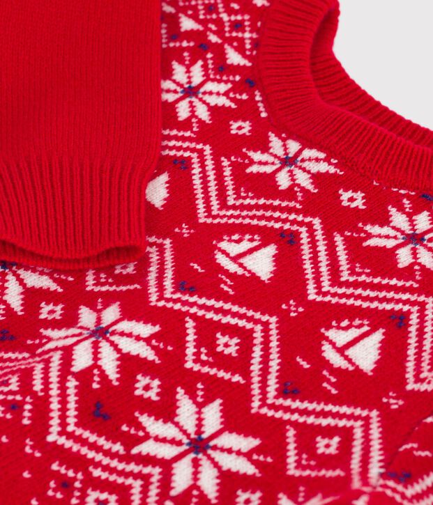 Kinder-Jacquardpullover aus Wolle und Baumwolle rot/vielfarbig