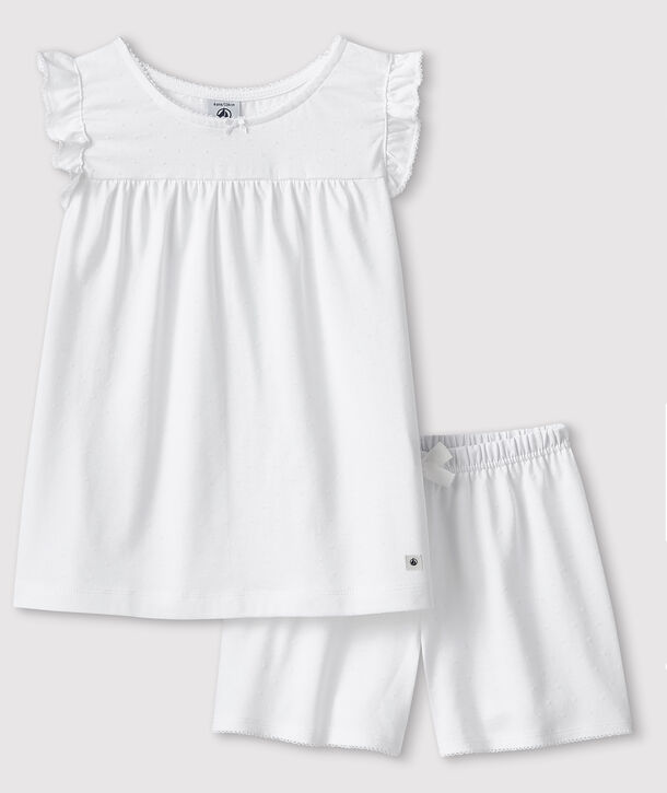 Kinder-Kurzpyjama aus feiner Baumwolle in Wei&szlig; f&uuml;r M&auml;dchen weiss