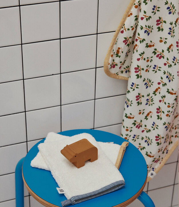 Baby-Badecape und Waschlappen mit Obstmotiv weiss/gelb/vielfarbig