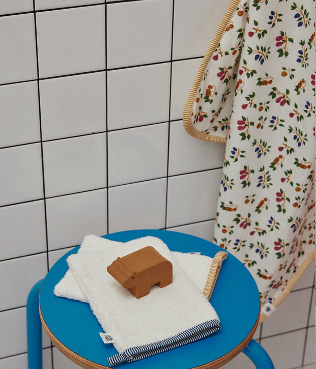 Baby-Badecape und Waschlappen mit Obstmotiv weiss/gelb/vielfarbig