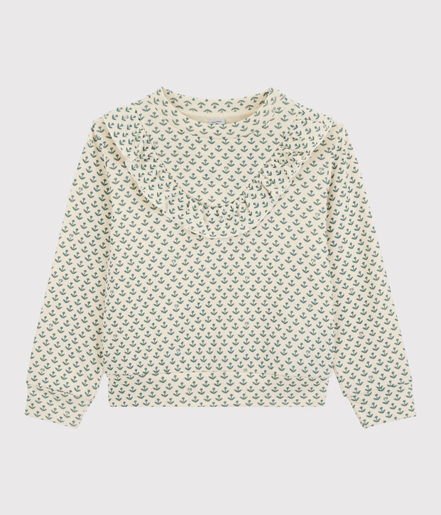 Sweatshirt aus Doppeljersey  f&uuml;r M&auml;dchen naturfarben/gr&uuml;n