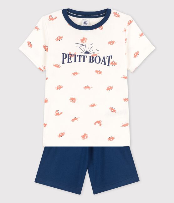 Kinder-Kurzpyjama aus Baumwolle mit Krabbenmotiv für Jungen weiss MARSHMALLOW/weiss MULTICO