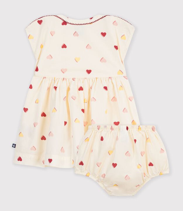 Kurz&auml;rmeliges Babykleid aus Baumwolle mit Herzmotiv naturfarben/vielfarbig