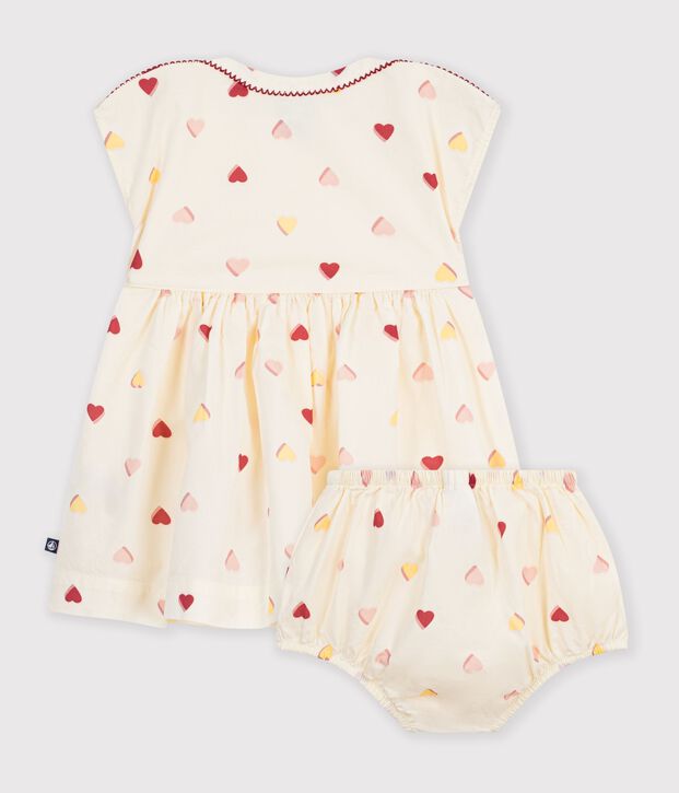 Kurz&auml;rmeliges Babykleid aus Baumwolle mit Herzmotiv naturfarben/vielfarbig