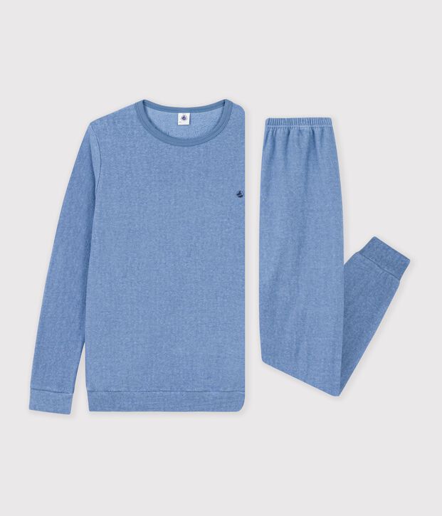 Kinder-Pyjama aus einfarbigem Baumwoll-Frottee blau