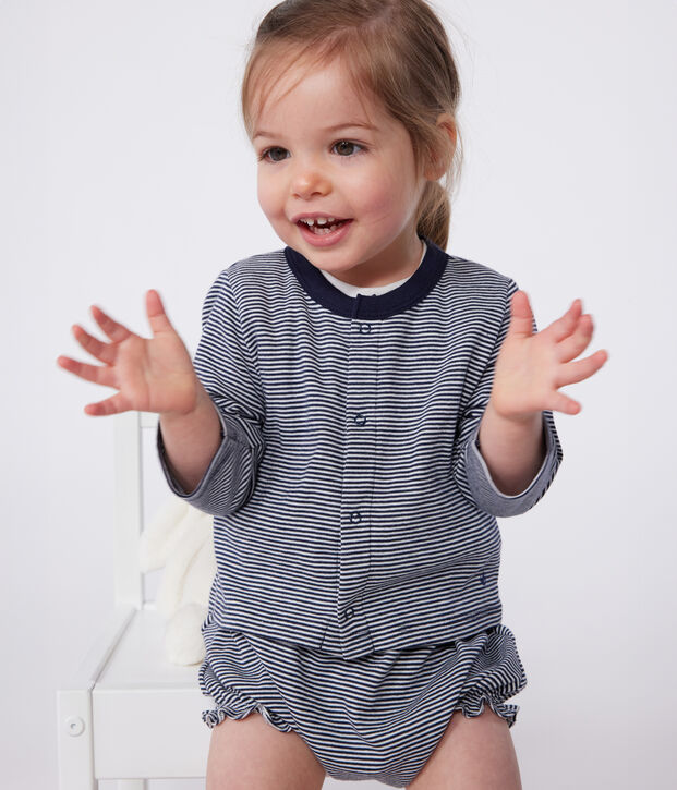 Baby-Cardigan aus gestreiftem Baumwolljersey blau/weiss