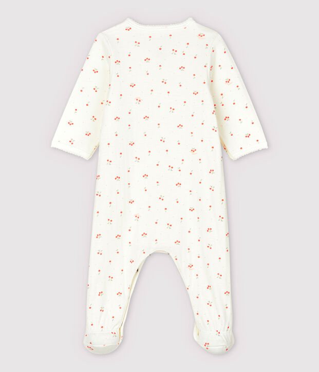 Baby-Bodyjama mit Kirschen-Motiv, aus Doppeljersey aus Bio-Baumwolle weiss/vielfarbig