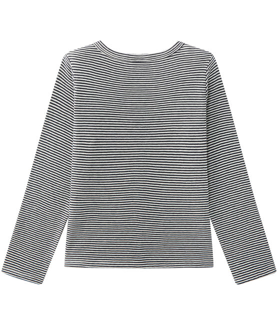 Geringelter Mädchen-Cardigan aus gedoppeltem Jersey blau SMOKING/beige COQUILLE