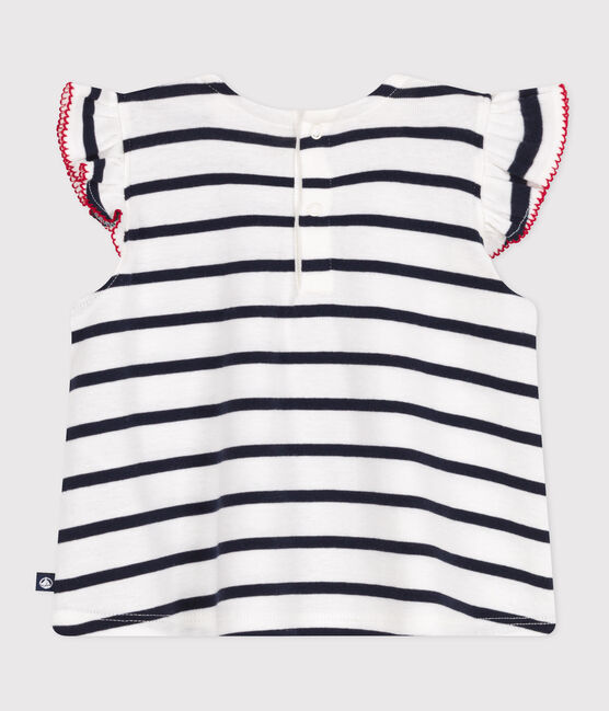 Ärmellose Baby-Bluse aus Baumwolle mit Streifen weiss MARSHMALLOW/blau SMOKING