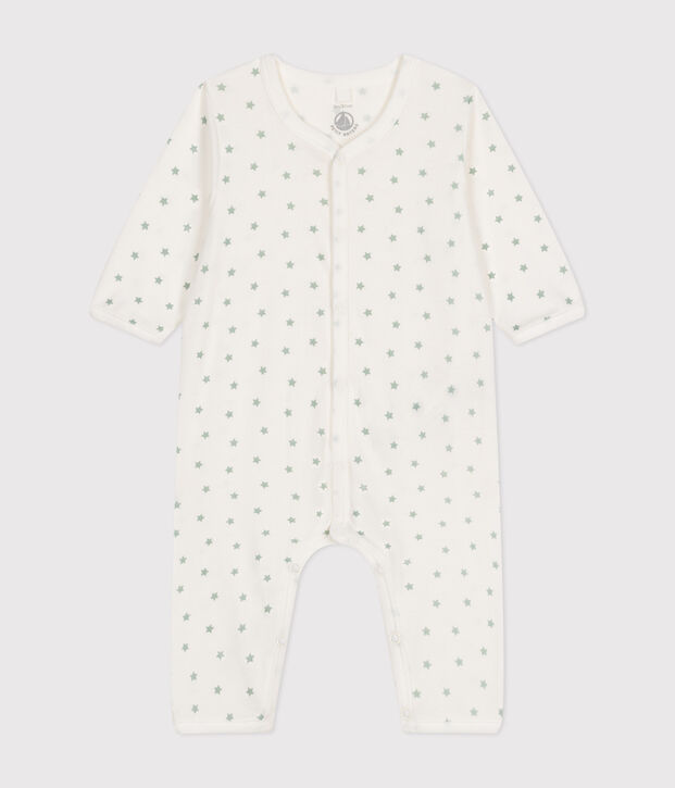 Baby-Strampler ohne F&uuml;&szlig;e aus Baumwolle weiss/gr&uuml;n