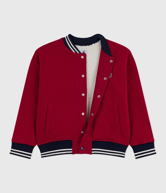 Kinder College-Jacke aus einfarbiger Baumwolle mit Sherpa-Futter AMARANTE