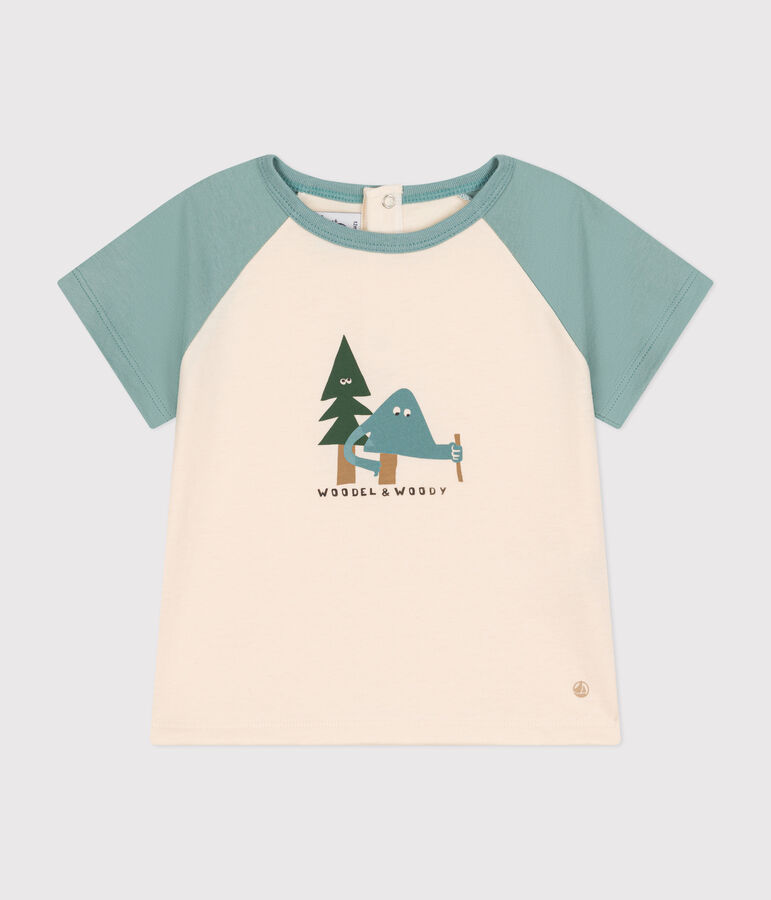 Kurz&auml;rmeliges Baby-T-Shirt aus feinem Jersey naturfarben/gr&uuml;n