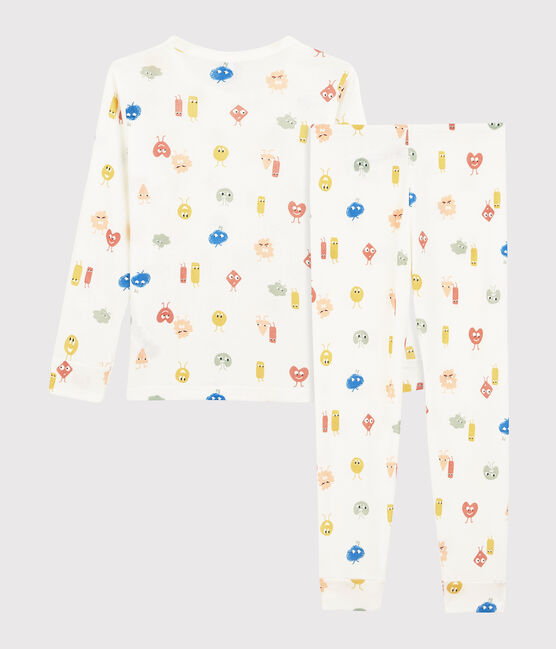 Kinderpyjama aus Baumwolle und Lyocell mit Emojis weiss MARSHMALLOW/weiss MULTICO