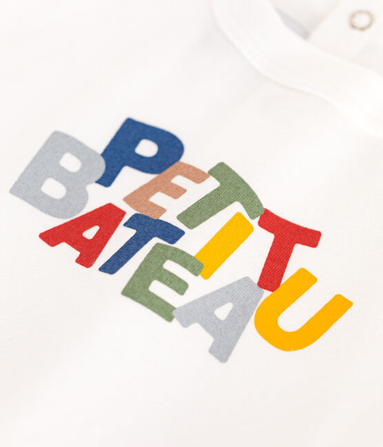 Kurzärmeliges Baby-T-Shirt aus feinem Jersey weiss MARSHMALLOW