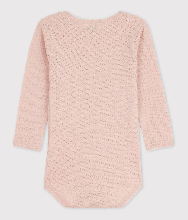 Lang&auml;rmeliger Baby-Body aus Ajour-Strick rosa