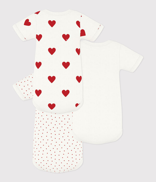 3er-Set kurz&auml;rmelige Baby-Bodys aus Baumwolle mit Herzmuster vielfarbig