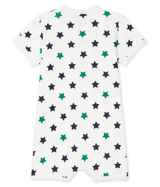 Baby-Kurzoverall aus Leinen/Baumwolle für Jungen weiss MARSHMALLOW/weiss MULTICO