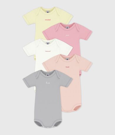 Set kurz&auml;rmeliger Baby-Bodys aus einfarbiger Baumwolle