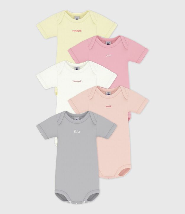 Set kurz&auml;rmeliger Baby-Bodys aus einfarbiger Baumwolle vielfarbig