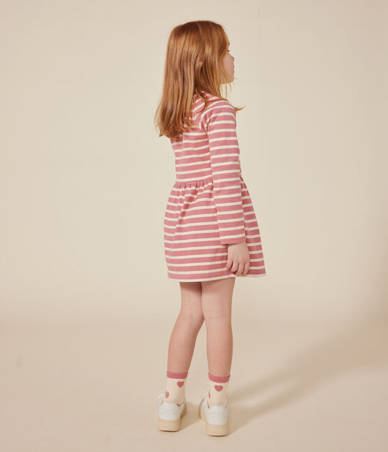 Langärmeliges Kinder-Kleid aus festem Baumwollstoff für Mädchen rosa ROSEWOOD/ AVALANCHE