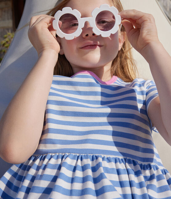 Kurzärmeliges gestreiftes Kleid aus Baumwolle Kinder/Mädchen GAULOISE/ MARSHMALLOW