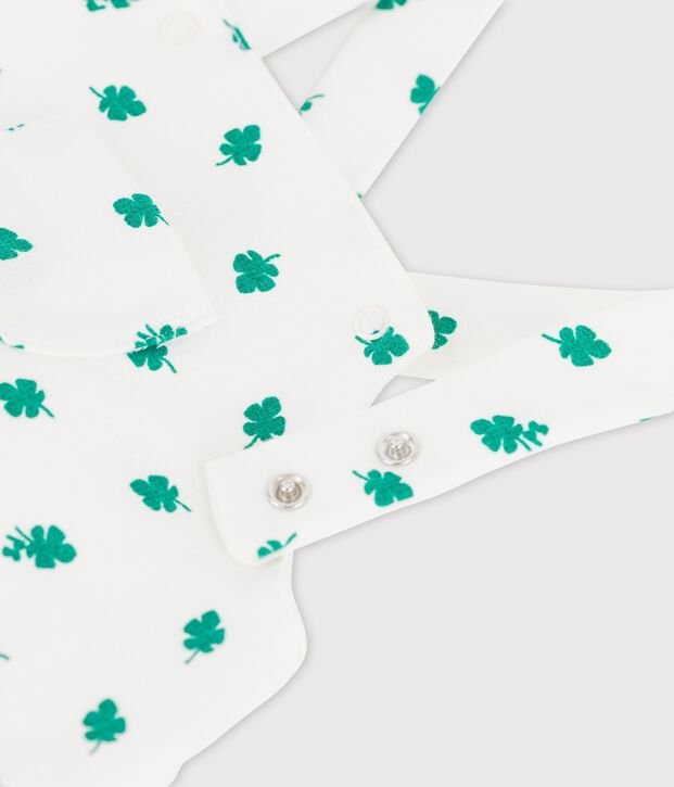 Kurze Baby-Latzhose aus leichtem Bio-Molton mit Pflanzenmuster weiss/gr&uuml;n