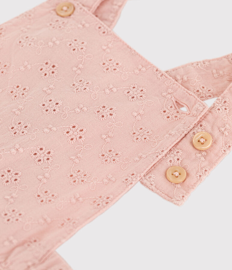 Kurze Baby-Overall in Broderie Anglaise rosa