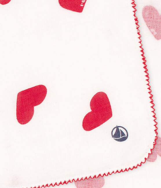 BABY-TASCHENTUCH MIT HERZMOTIV AUS BAUMWOLLGAZE weiss MARSHMALLOW/rot TERKUIT