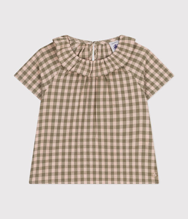Kurz&auml;rmelige Baby-Bluse aus Seersucker gr&uuml;n/rosa