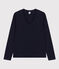 Damen-T-Shirt LE DROIT aus Baumwolle mit V-Ausschnitt blau SMOKING