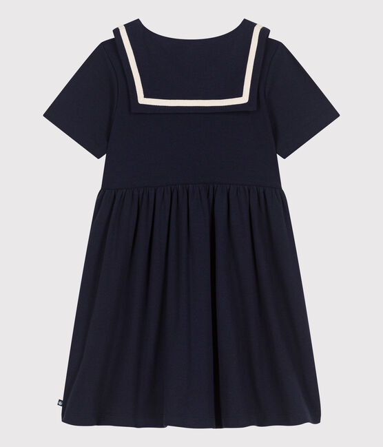 Kurzärmeliges Kinder-Kleid aus einfarbiger Baumwolle  blau SMOKING