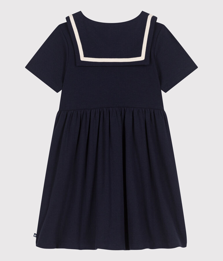 Kurz&auml;rmeliges Kinder-Kleid aus einfarbiger Baumwolle blau