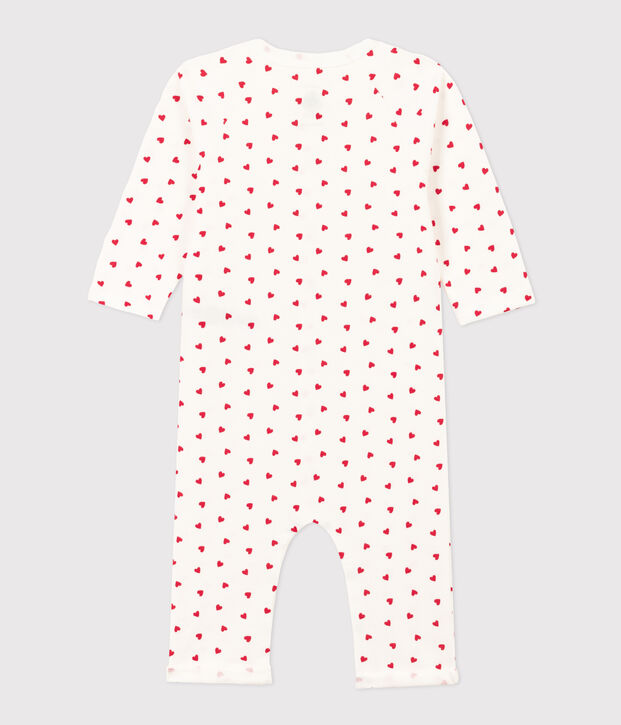 Baby-Langoverall aus Molton mit Herzchen weiss/rot