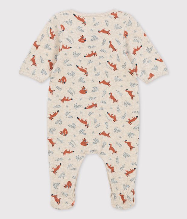 Baby-Strampler aus Bio-Nicki mit Muster beige/weiss