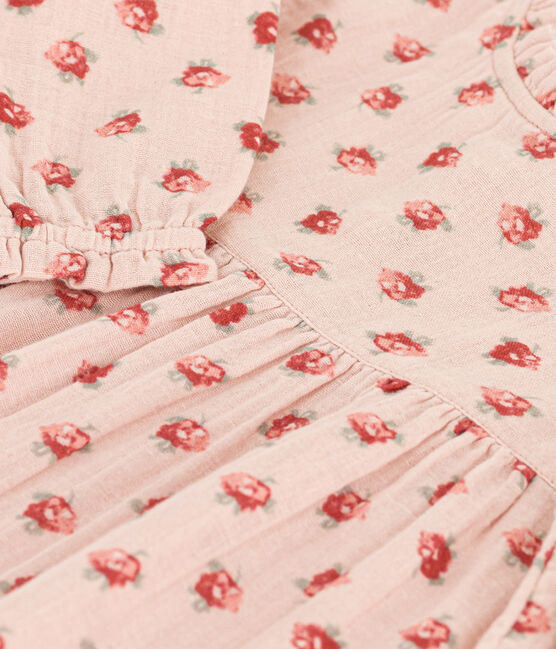 Langärmeliges Babykleid aus Musselin rosa SALINE/weiss MULTICO