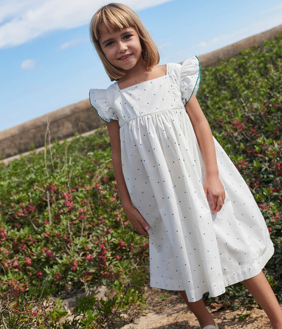 Ärmelloses Kinder-Kleid aus Baumwolle mit Pünktchenmuster weiss MARSHMALLOW/weiss MULTICO