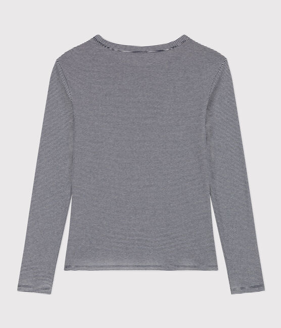 Langärmeliges Damen-T-Shirt "L'Iconique" aus gestreiftem Rippstrick blau SMOKING/weiss MARSHMALLOW