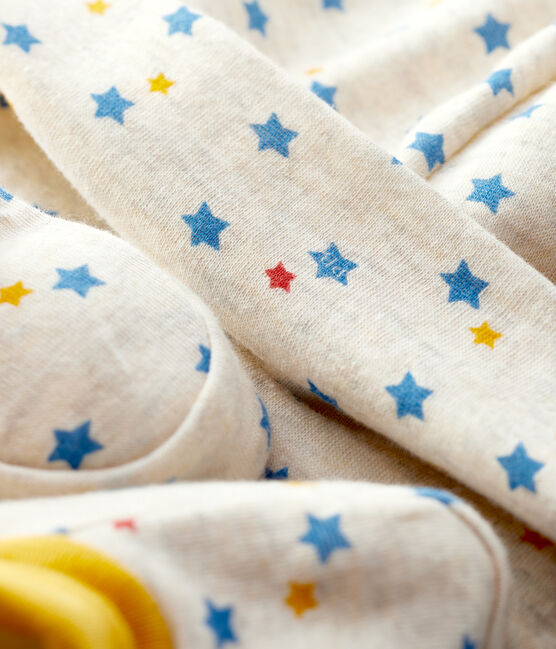 Set für Neugeborene: Baby-Mützchen und Schuhe aus Wolle/Bio-Baumwolle für Jungen beige MONTELIMAR/weiss MULTICO