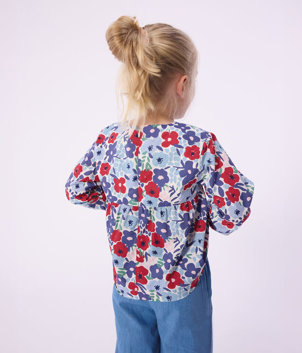 Lang&auml;rmelige Kinder-Bluse aus Baumwolle mit Blumenmuster weiss/vielfarbig