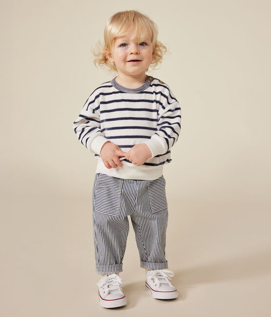 Baby-Sweatshirt aus Bouclette-Samt weiss MARSHMALLOW/blau SMOKING