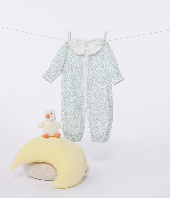 Baby Kombi-Overall aus Baumwolle mit geblümtem Kragen weiss MARSHMALLOW/weiss MULTICO