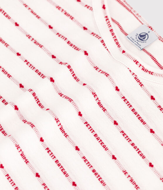 Eng anliegendes T-Shirt mit Rundhalsausschnitt aus Bio-Baumwolle Damen weiss MARSHMALLOW/rot TERKUIT