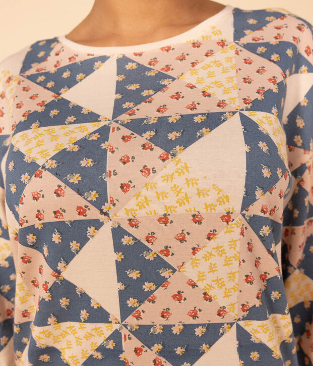 Pyjama aus Baumwolle mit Patchworkmuster f&uuml;r Damen naturfarben/vielfarbig