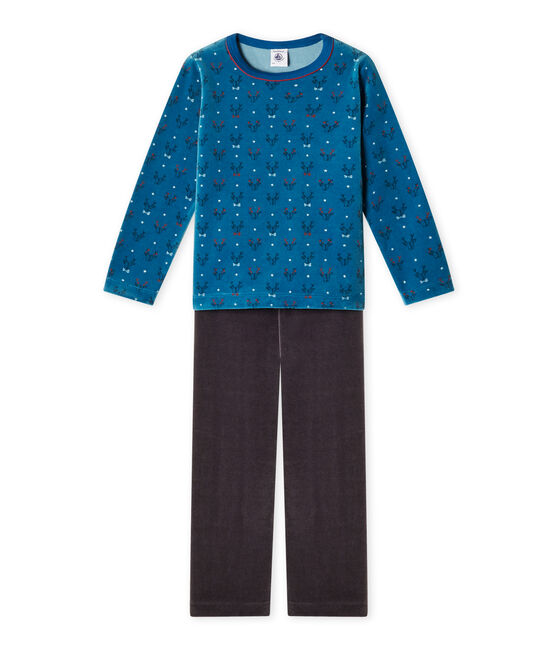 Jungen-Schlafanzug aus Velours-Frottier grau CAPECOD/blau CONTES/ MULTICO