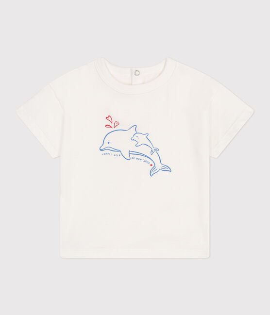 Kurzärmeliges Baby-T-Shirt aus einfarbiger Baumwolle weiss MARSHMALLOW