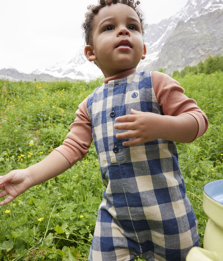 &Auml;rmelloser Baby-Overall aus Flanell blau/naturfarben