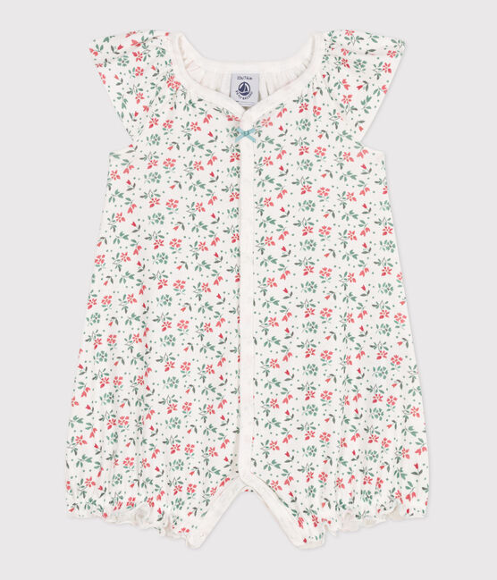 Baby-Kurzoverall aus Baumwolle mit Blumenmotiv weiss MARSHMALLOW/weiss MULTICO