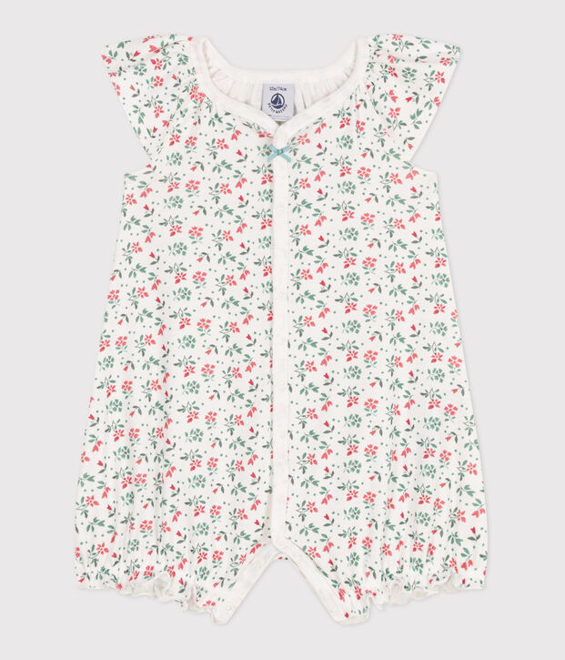 Baby-Kurzoverall aus Baumwolle mit Blumenmotiv weiss/vielfarbig